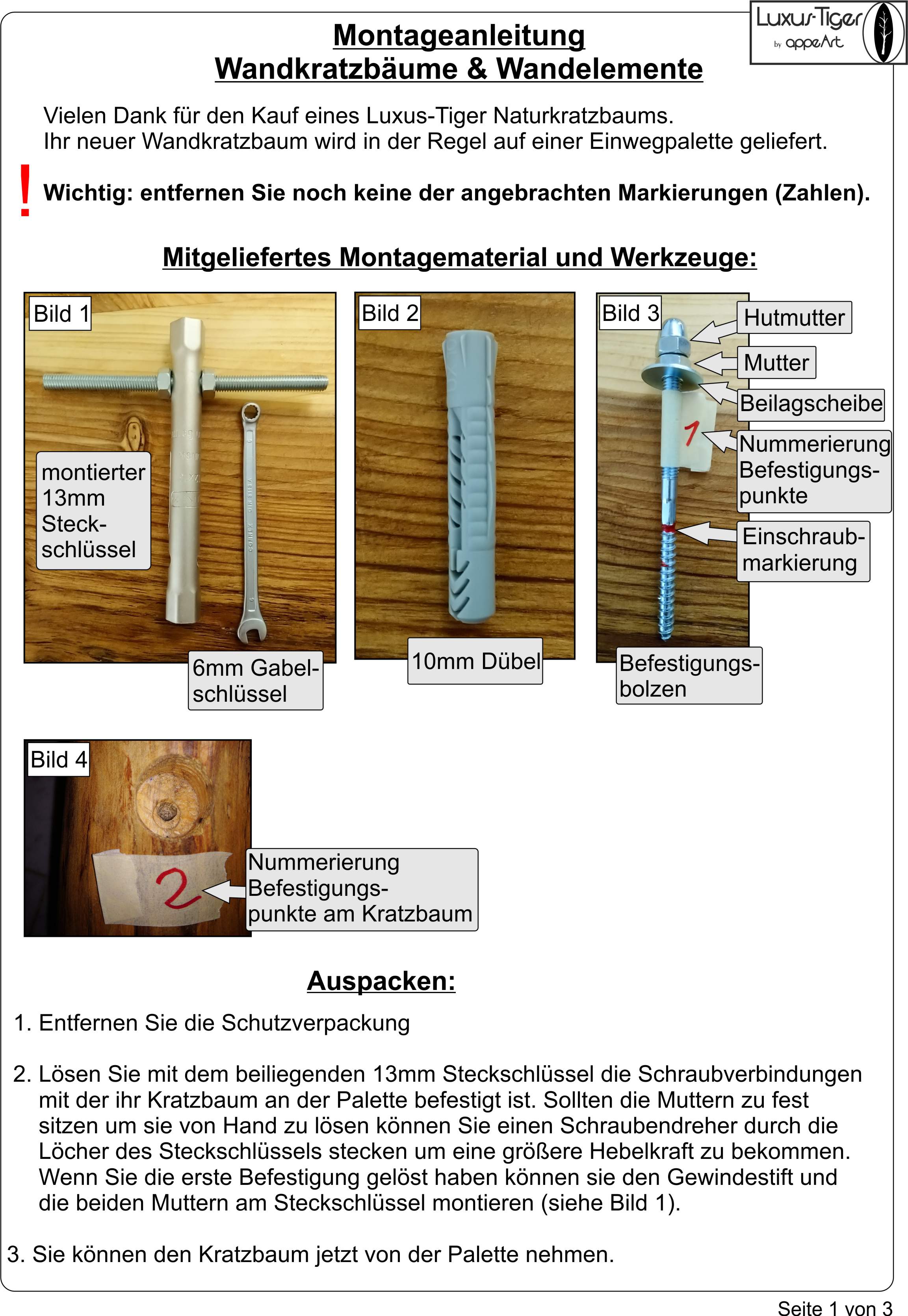 Vorschaubild Luxus-Tiger Wandkratzbäume - Montageanleitung