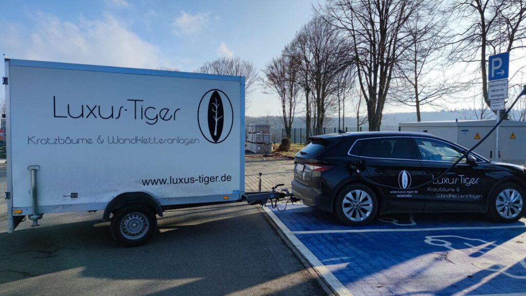 kratzbaum-lieferung-montage-vor-ort Lieferung ihres Kratzbaums mit unserem Fahrzeug mit Anhänger.